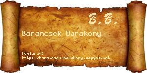 Barancsek Barakony névjegykártya